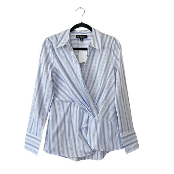 Laundry by Shelli Segal Striped Shirt Blouse Twist Front NEW Size Medium - Picture 1 of 9